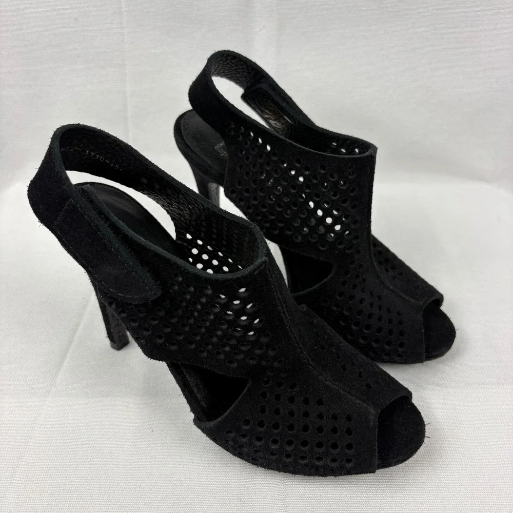 Pedro Garcia Samara Open Toe Perforated Slingback Heel Suede Size EU 35.5/US 5.5